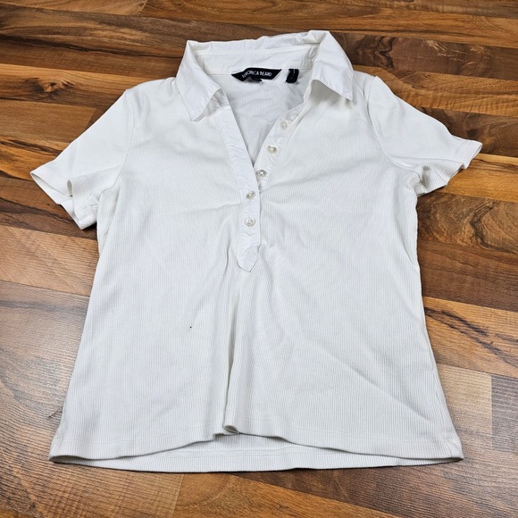 Veronica Beard Tops - Veronica Beard Ribbed Polo Shirt Medium White Pima Cotton Luxury Minimalist Top